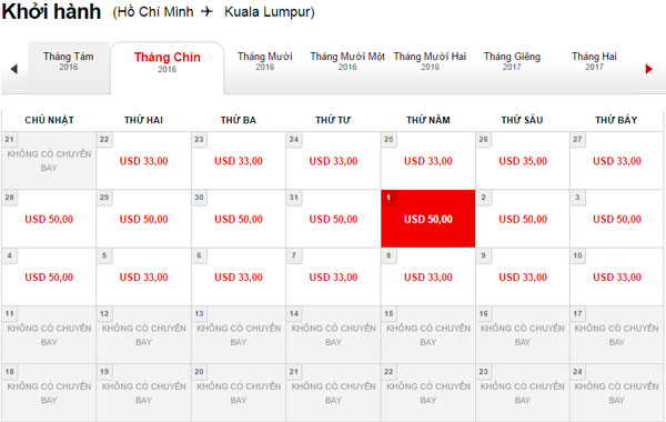 Bảng giá vé máy bay đi Kuala Lumpur tháng 9