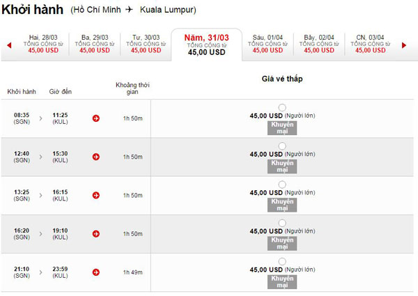 Vé máy bay Hồ Chí Minh đi Kuala Lumpur giá rẻ
