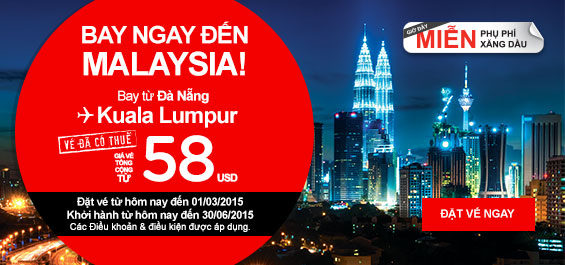 Vé máy bay đi Kuala Lumpur 58 USD