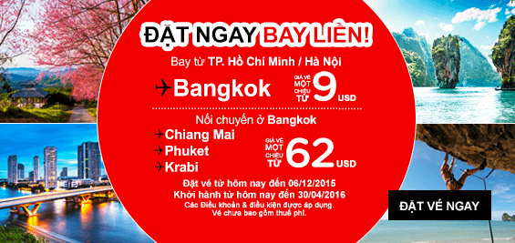 Đặt Ngay Bay Liền Vé đi Bangkok 9 USD