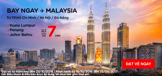 Khuyến mãi Air Asia đi Malaysia chỉ từ 7 USD