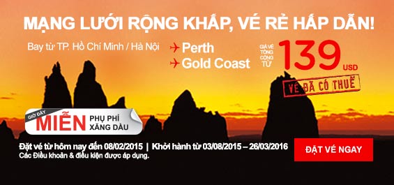 Air Asia tung vé máy bay đi Perth giá rẻ 139 USD
