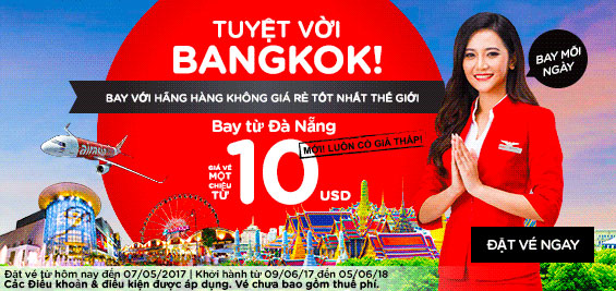 Air Air Asia mở đường bay mới Đà Nẵng đi Bangkok giá chỉ từ 10 USD