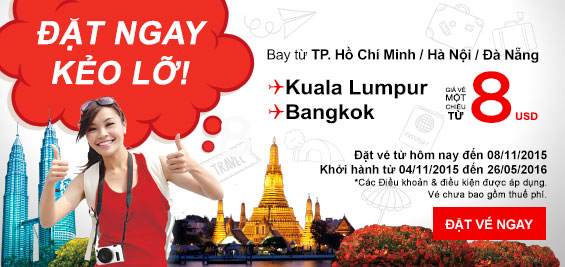 Đặt ngay kẻo lỡ vé đi Bangkok, Johor Bahru giá từ 8 USD