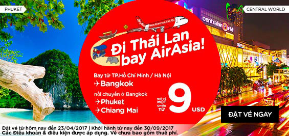 Khuyến mãi đi Thái Lan bay Air Asia giá rẻ chỉ từ 9 USD