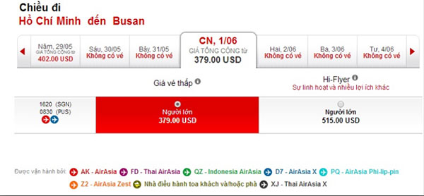 Vé máy bay đi Busan hãng Air Asia