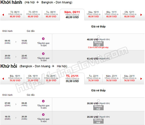 Giá vé máy bay khứ hồi Hà Nội đi Bangkok chỉ từ 83 USD