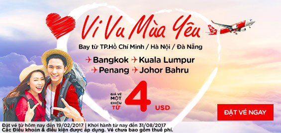 Chỉ từ 4 USD bạn tha hồ Vi vu mùa yêu cùng khuyến mãi Air Asia