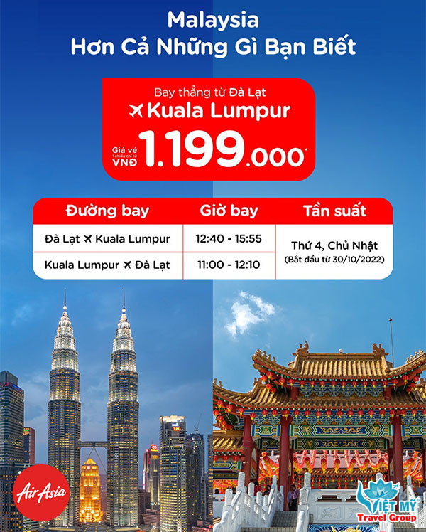 AirAsia mở lại đường bay thẳng Đà Lạt - Kuala Lumpur