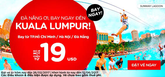 Air Asia khuyến mãi vé máy bay đi Kuala Lumpur giá chỉ từ 19 USD