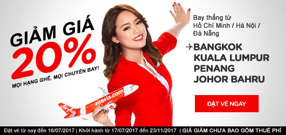 Air Asia giảm giá 20% mọi hạng ghế, mọi chuyến bay
