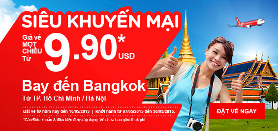 Vé siêu khuyến mãi đi Bangkok 9.9 USD