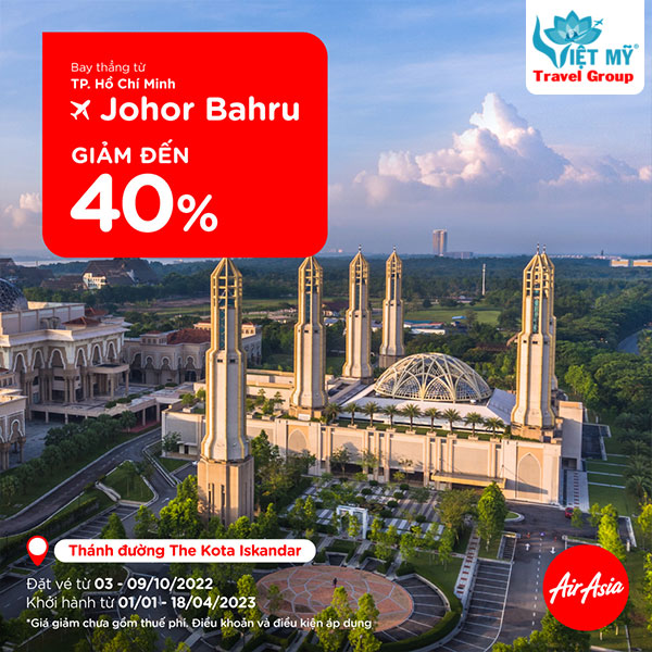 Mua vé máy bay giảm tới 40% giá vé nhóm đi Johor Bahru