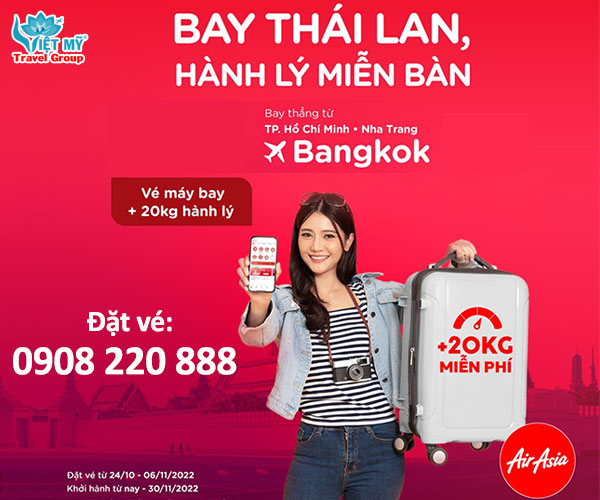 AirAsia miễn phí 20kg hành lý ký gửi đi Thái Lan