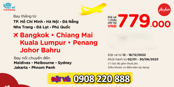 AirAsia ưu đãi vé máy bay đi Quốc tế dịp Tết