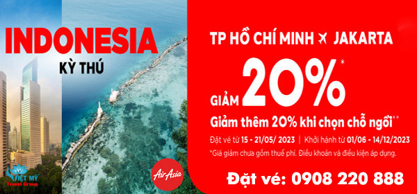 AirAsia giảm 20% giá vé bay thẳng TP.HCM - Jakarta